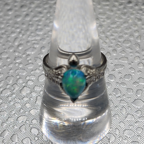 Opal blue custom designed Turtle Ring - Picture 3 of 4